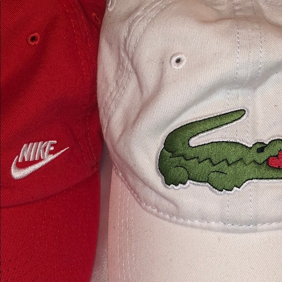 White Lacoste Logo Hat and Red Nike Logo Hat - Picture 2 of 4